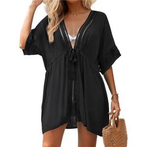 Women Swimsuit Cover Up 3/4 Bell Sleeve Boho Bathing Suit Coverups Hollow Out
